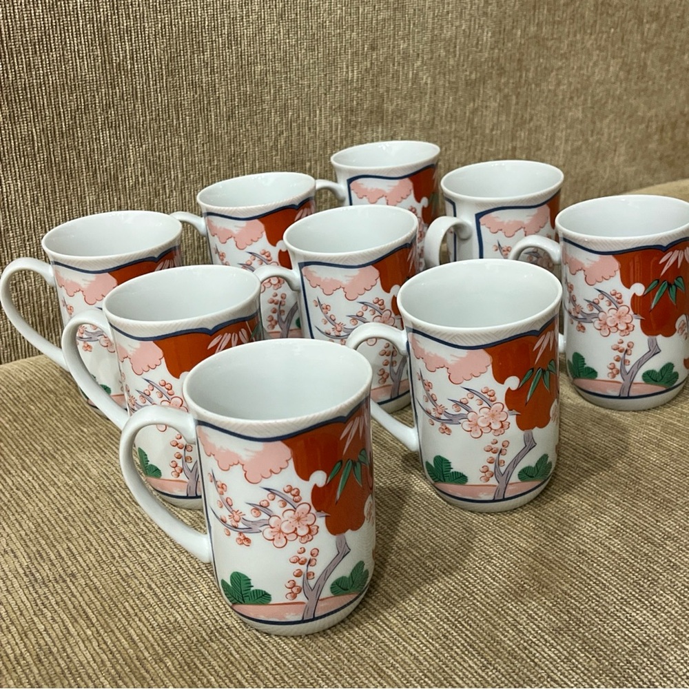 Tea Coffee Mugs Set 9 IMARI Style Vintage George Briard HEIRLOOM Fine China 4”